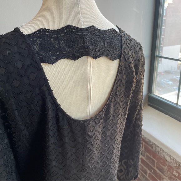 Daniel Rainn Black patterned open back long sleeve dress, M - Picture 3 of 5